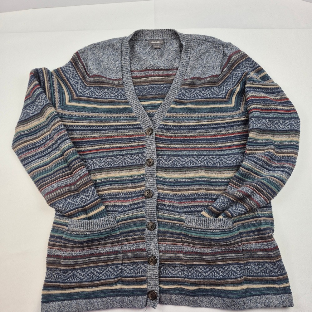 Eddie Bauer 100% Cotton Cardigan Sweater Women M Multicolor Button Front‎